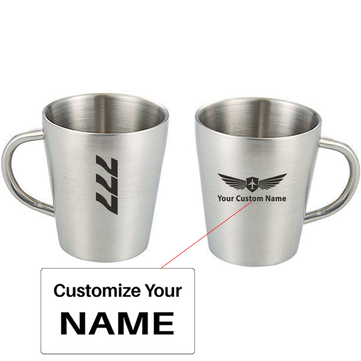 Boeing 777 Text Designed Stainless Steel Coffee Mugs