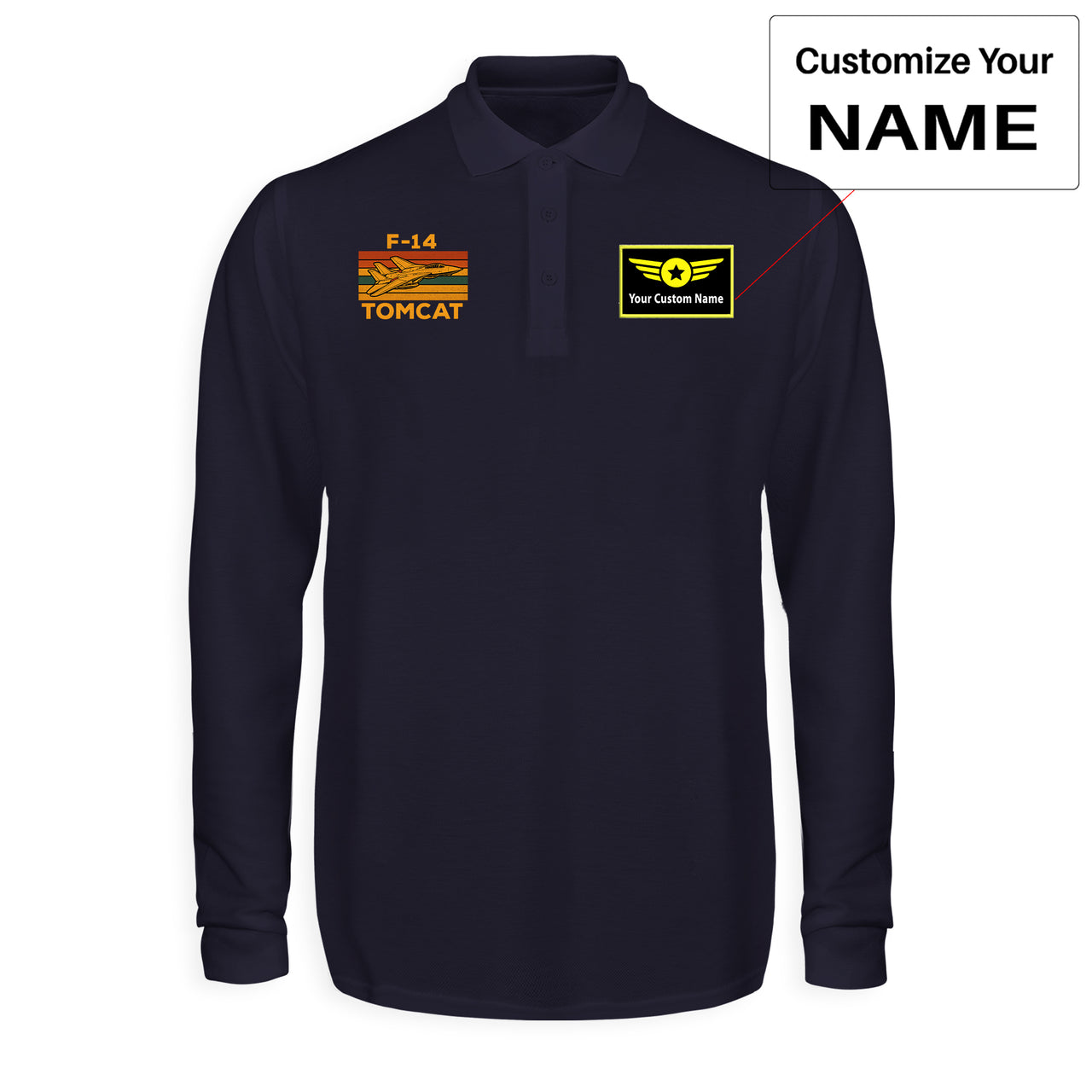 Retro F-14 TOMCAT Designed Long Sleeve Polo T-Shirts