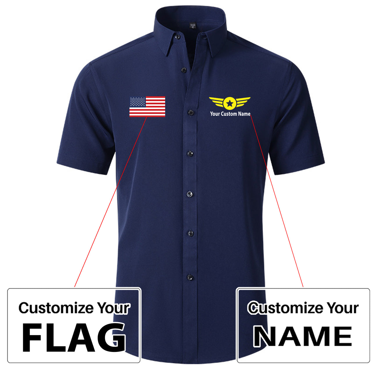Custom Flag & Name with Badge 4 Design Super Quality Short Sleeve Shirts