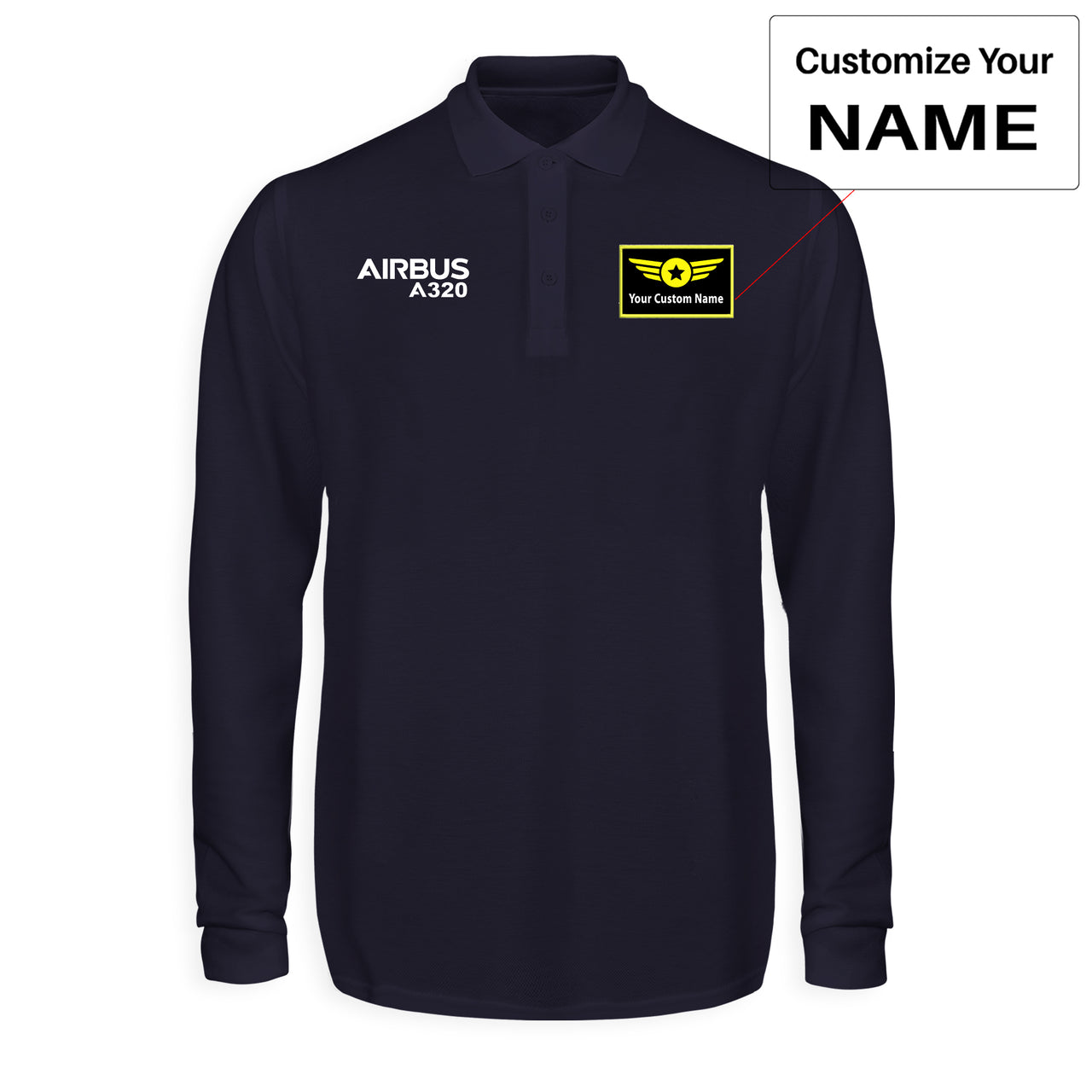 Airbus A320 & Text Designed Long Sleeve Polo T-Shirts