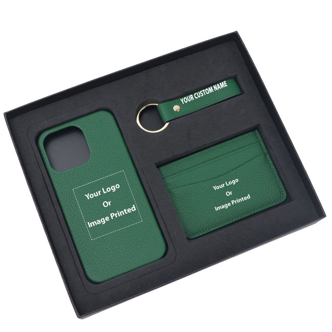 Your Custom Design & Image & Logo & Text Design Pebble Leather Phone Case For iPhone Keychain Card Holder Business Gift Set