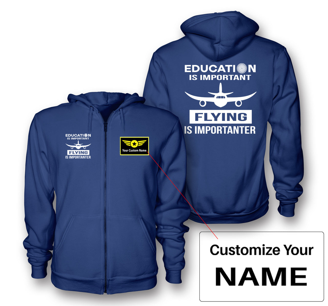 Flying is Importanter Designed Zipped Hoodies
