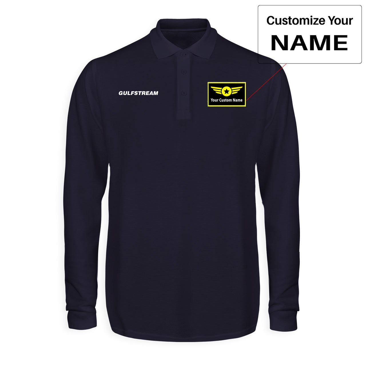 Gulfstream & Text Designed Long Sleeve Polo T-Shirts