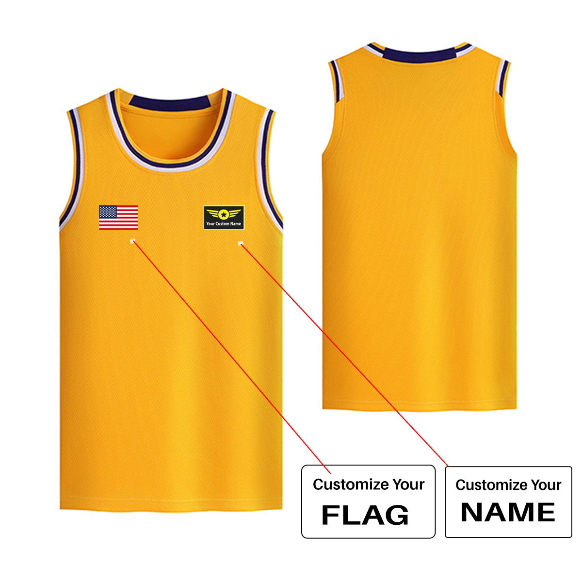 Custom Flag & Name with Special Badge Designed Basketball Style Sports Tank Tops