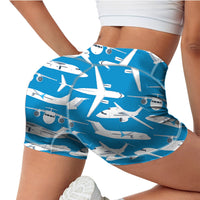 Thumbnail for Big Airplanes Designed Women Yoga Shorts Pants