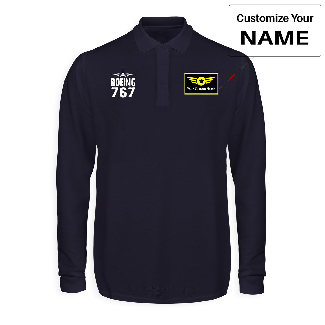 Boeing 767 & Plane Designed Long Sleeve Polo T-Shirts