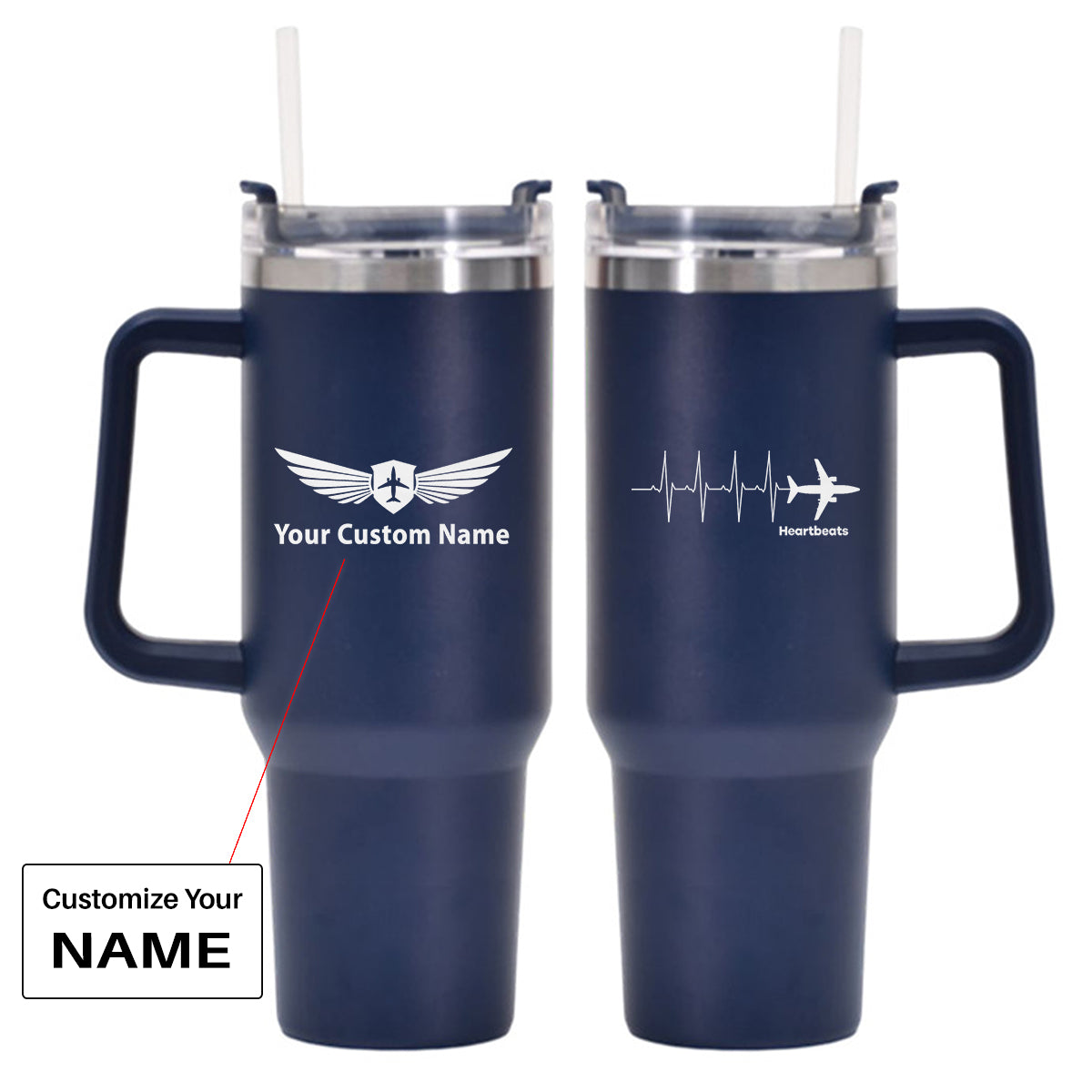 Aviation Heartbeats Designed 40oz Stainless Steel Car Mug With Holder
