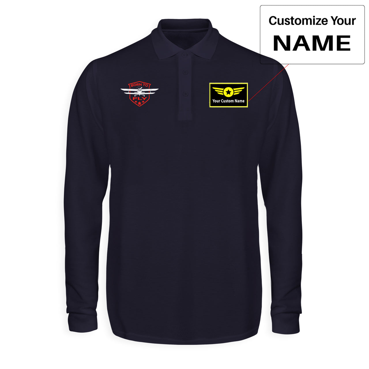 Super Born To Fly Designed Long Sleeve Polo T-Shirts