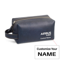Thumbnail for Airbus A380 & Text Designed Leather Clutch Toiletry Bag