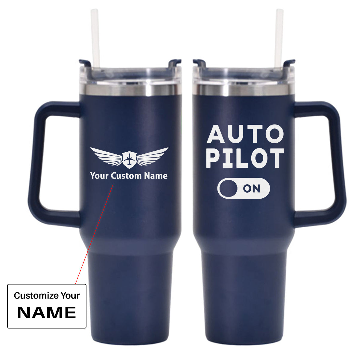 Auto Pilot ON Designed 40oz Stainless Steel Car Mug With Holder