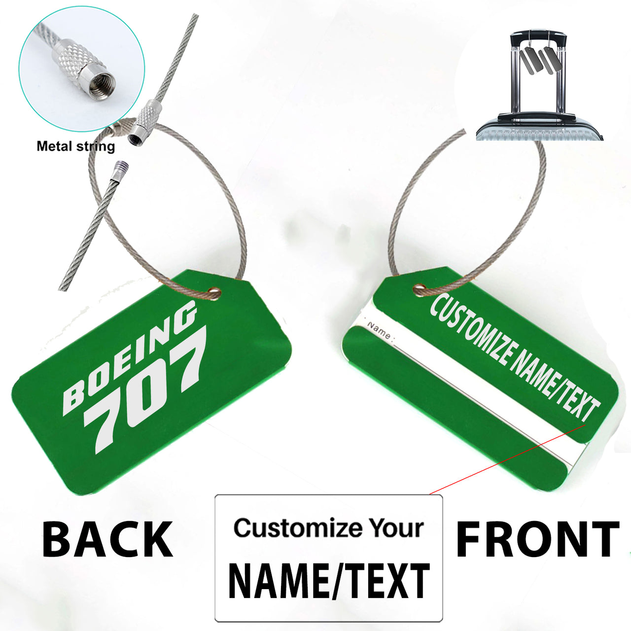 Boeing 707 & Text Designed Fashion Metal Luggage Tags