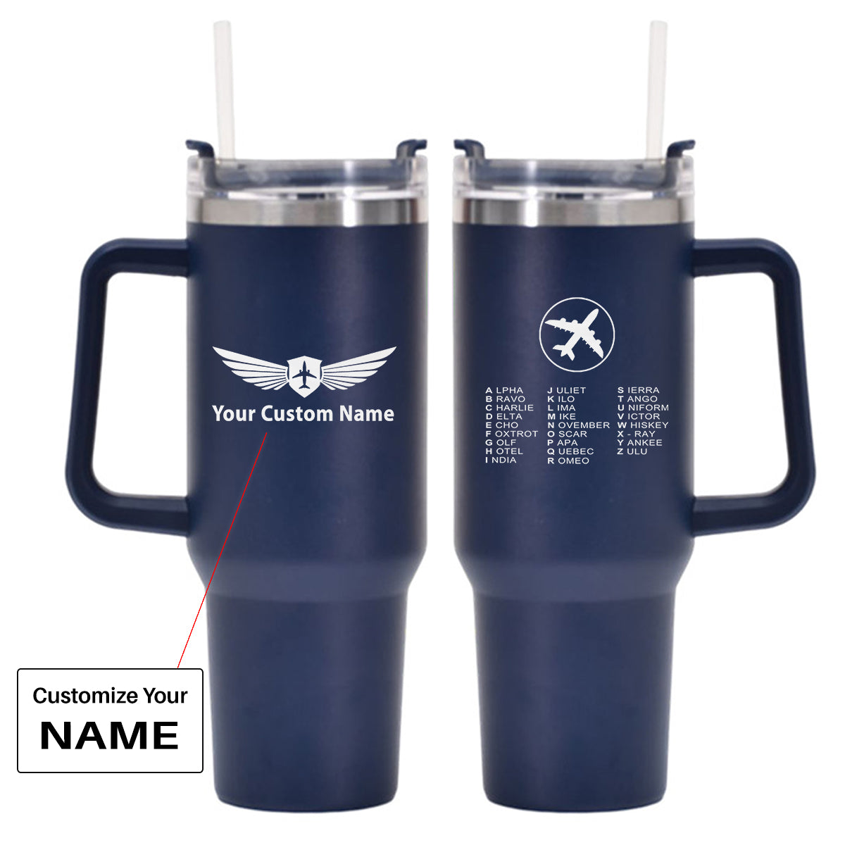 Aviation Alphabet 2 Designed 40oz Stainless Steel Car Mug With Holder