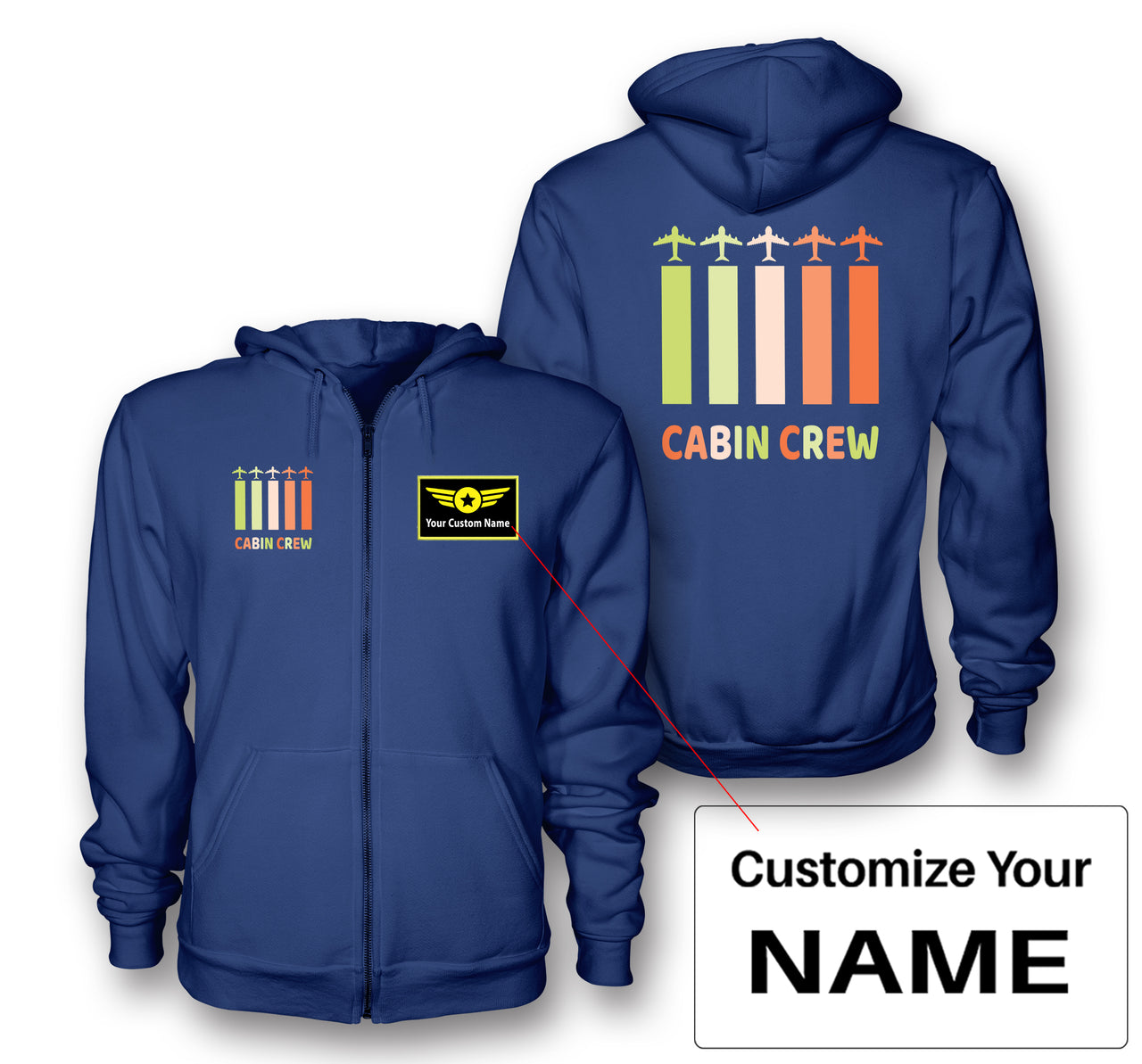 Colourful Cabin Crew Designed Zipped Hoodies