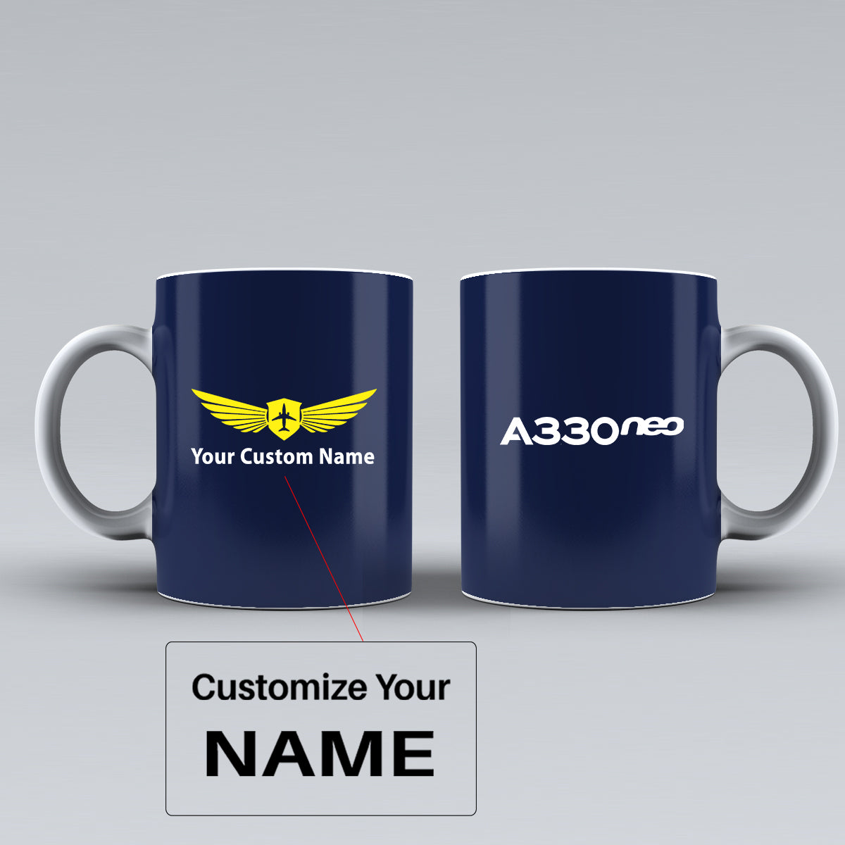 A330neo & Text Designed Ceramic White Mugs