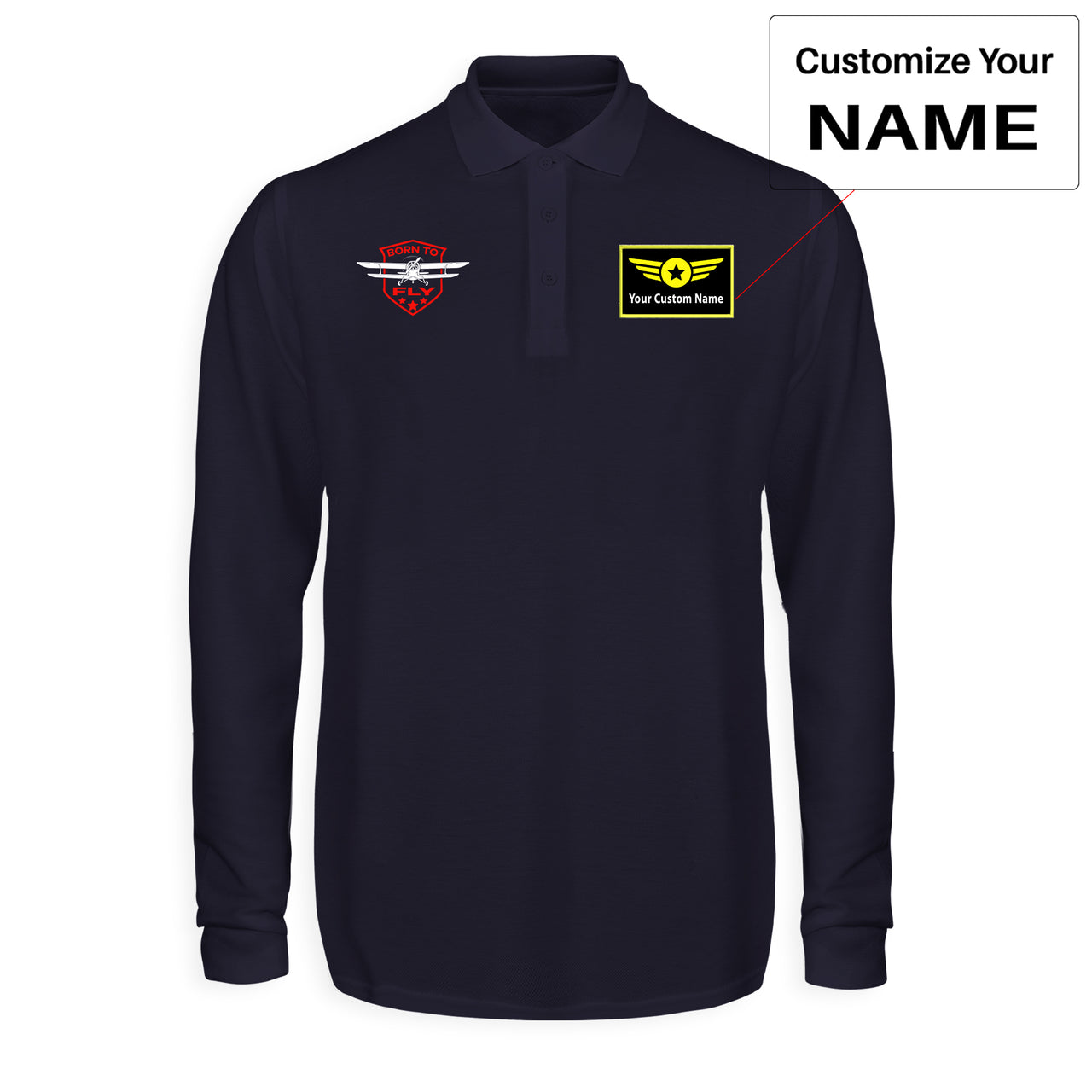 Born To Fly Designed Designed Long Sleeve Polo T-Shirts