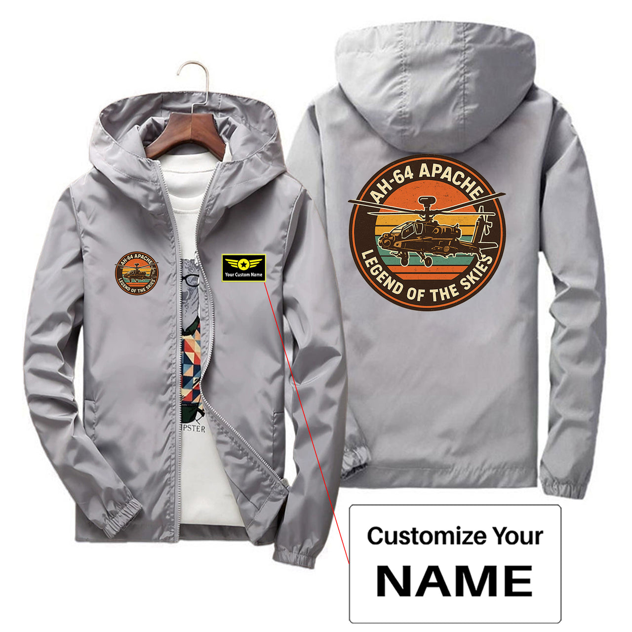 Retro Apache AH-64 Designed Thin Windbreaker Jackets
