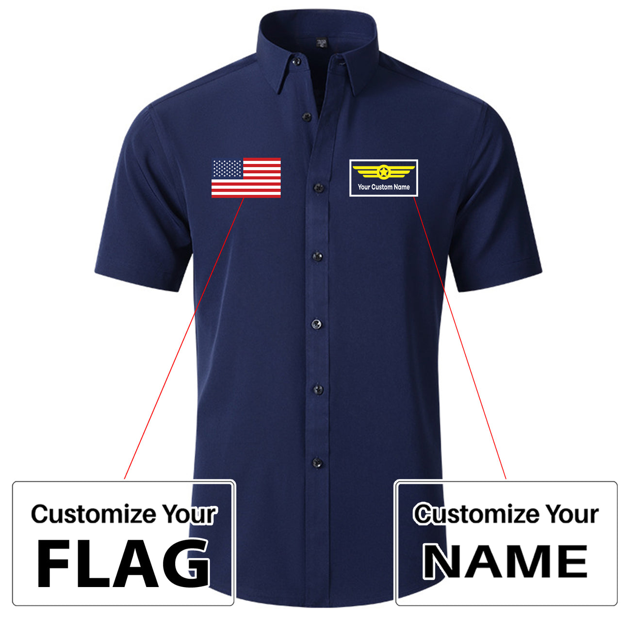 Custom Flag & Name with Badge 1 Design Super Quality Short Sleeve Shirts