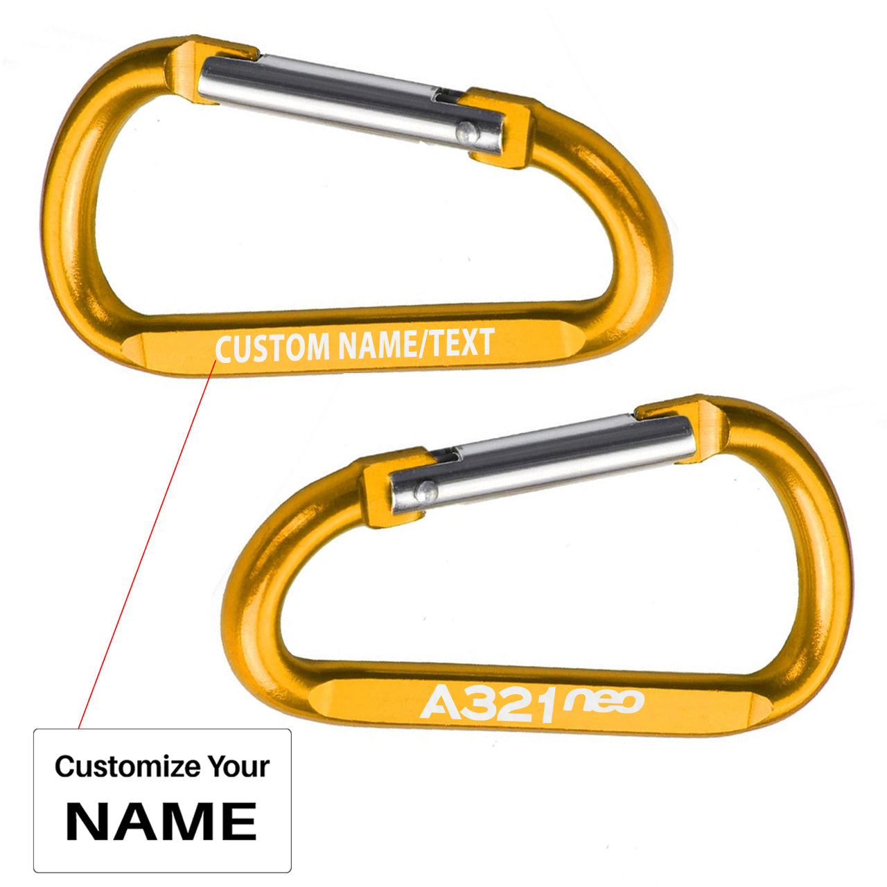 A321neo & Text Designed Aluminum Alloy Carabiner Key chains