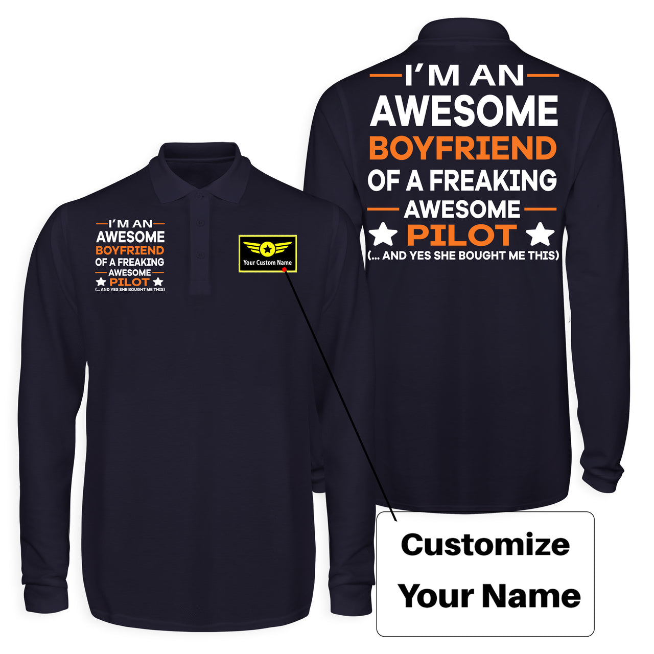 I am an Awesome Boyfriend Designed Long Sleeve Polo T-Shirts (Double-Side)