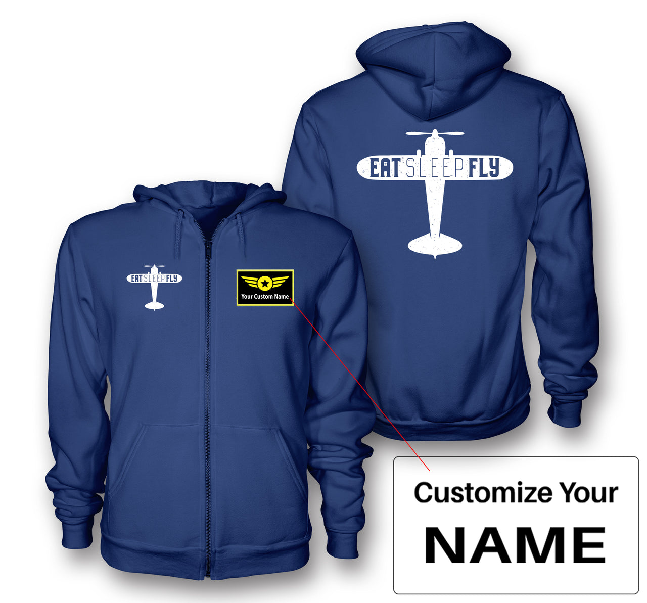 Eat Sleep Fly & Propeller Designed Zipped Hoodies