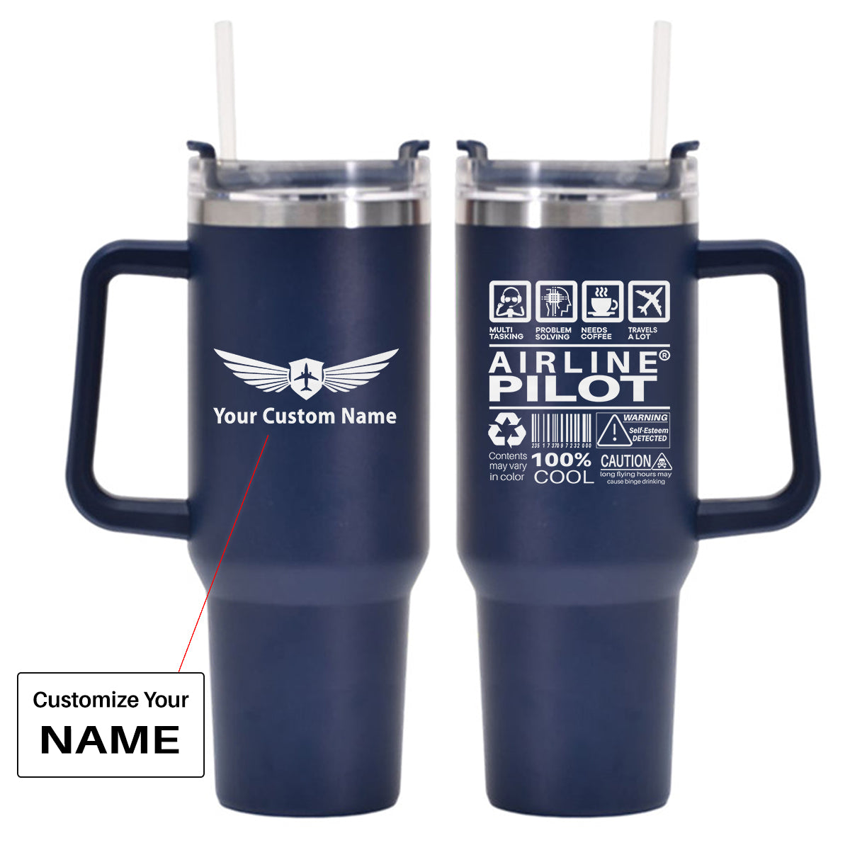 Airline Pilot Label Designed 40oz Stainless Steel Car Mug With Holder