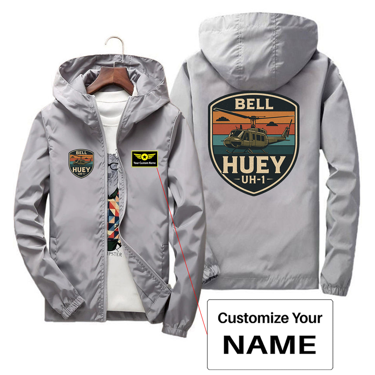 Retro BELL HUEY UH-1 Designed Thin Windbreaker Jackets