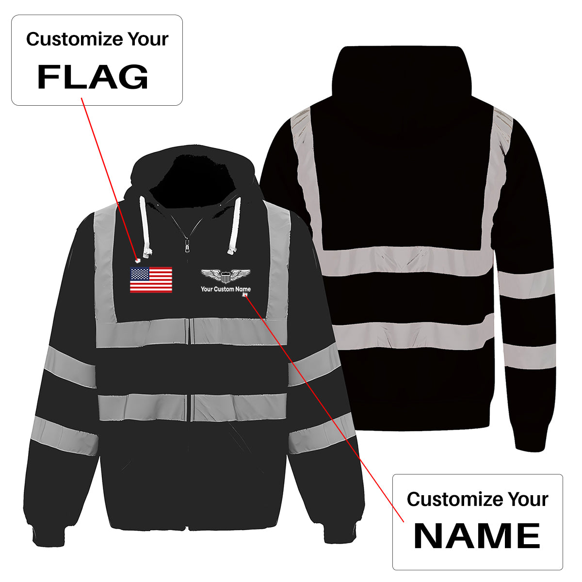 Custom Name (Military Badge) Designed Reflective Zipped Hoodies
