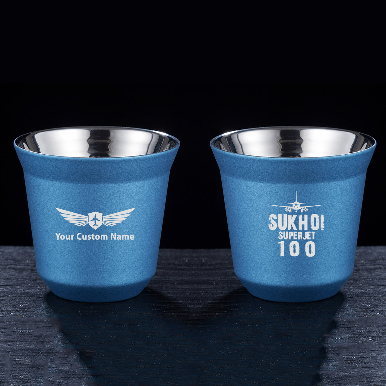 Sukhoi Superjet 100 & Plane Designed Double Wall Stainless Steel Coffee Mugs