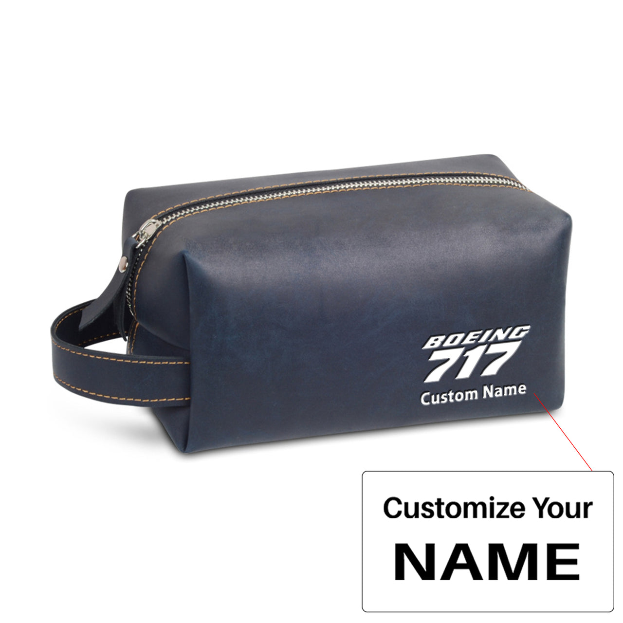 Boeing 717 & Text Designed Leather Clutch Toiletry Bag