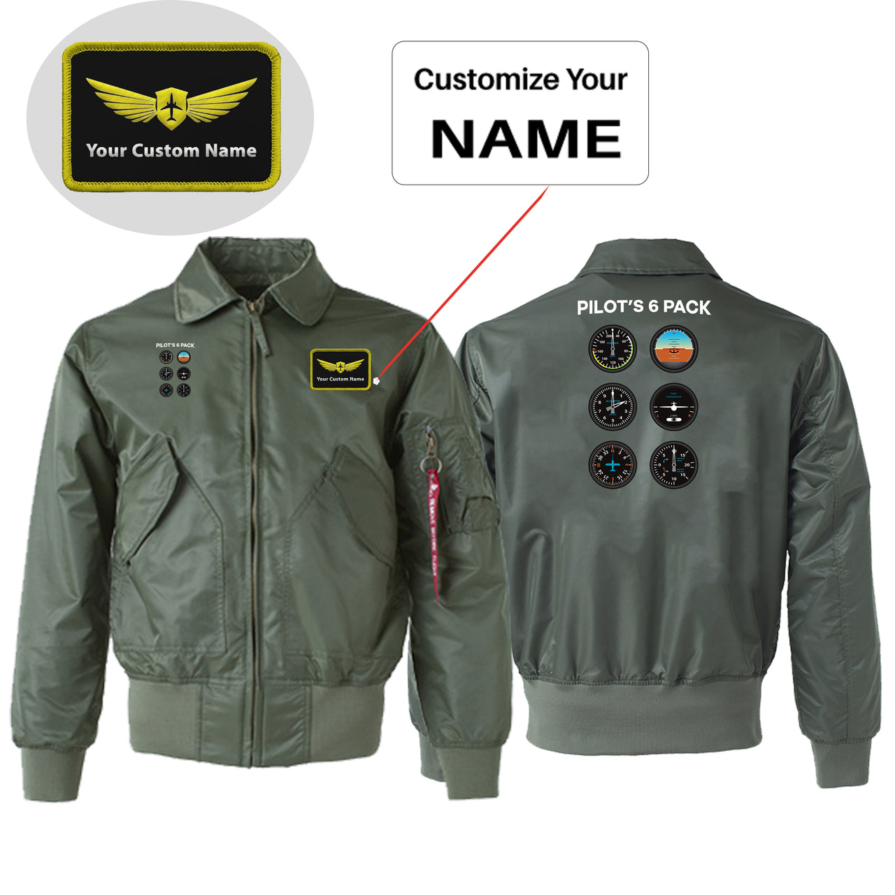 Pilot's 6 Pack Designed Embroidered Patch Attachable Jackets
