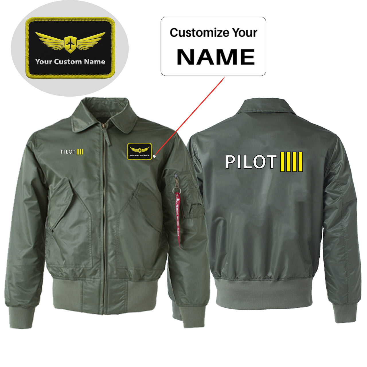 Pilot & Stripes (4 Lines) Designed Embroidered Patch Attachable Jackets