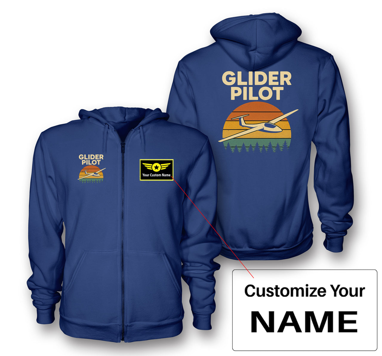 Retro Glider Designed Zipped Hoodies