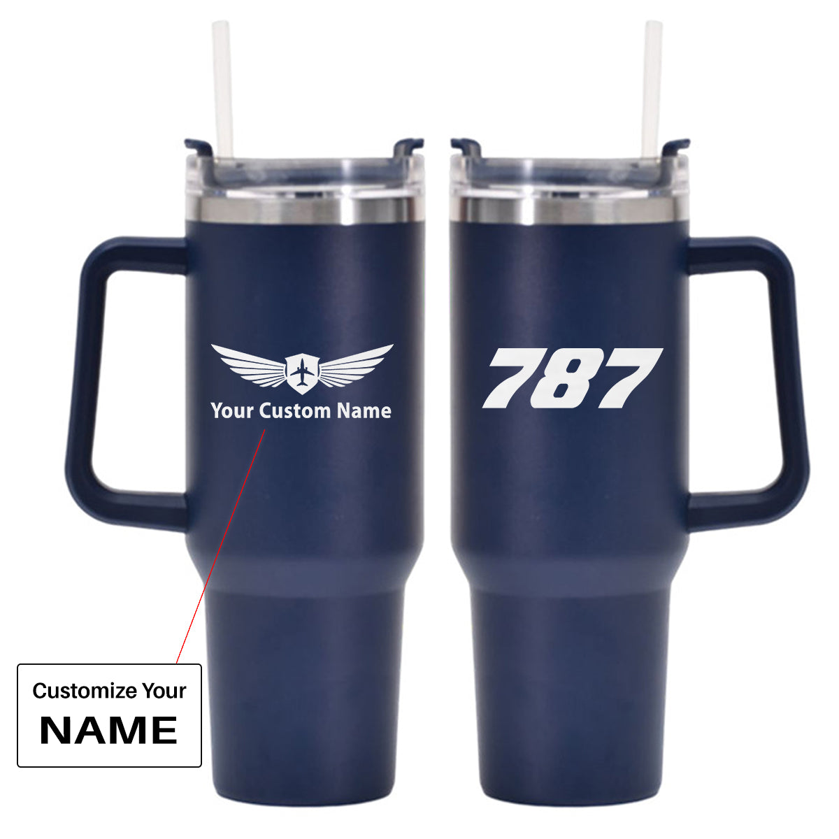 787 Flat Text Designed 40oz Stainless Steel Car Mug With Holder