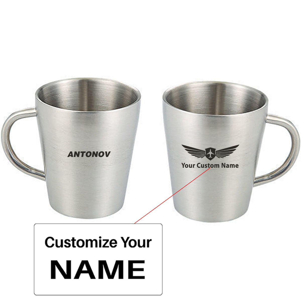 Antonov & Text Designed Stainless Steel Coffee Mugs