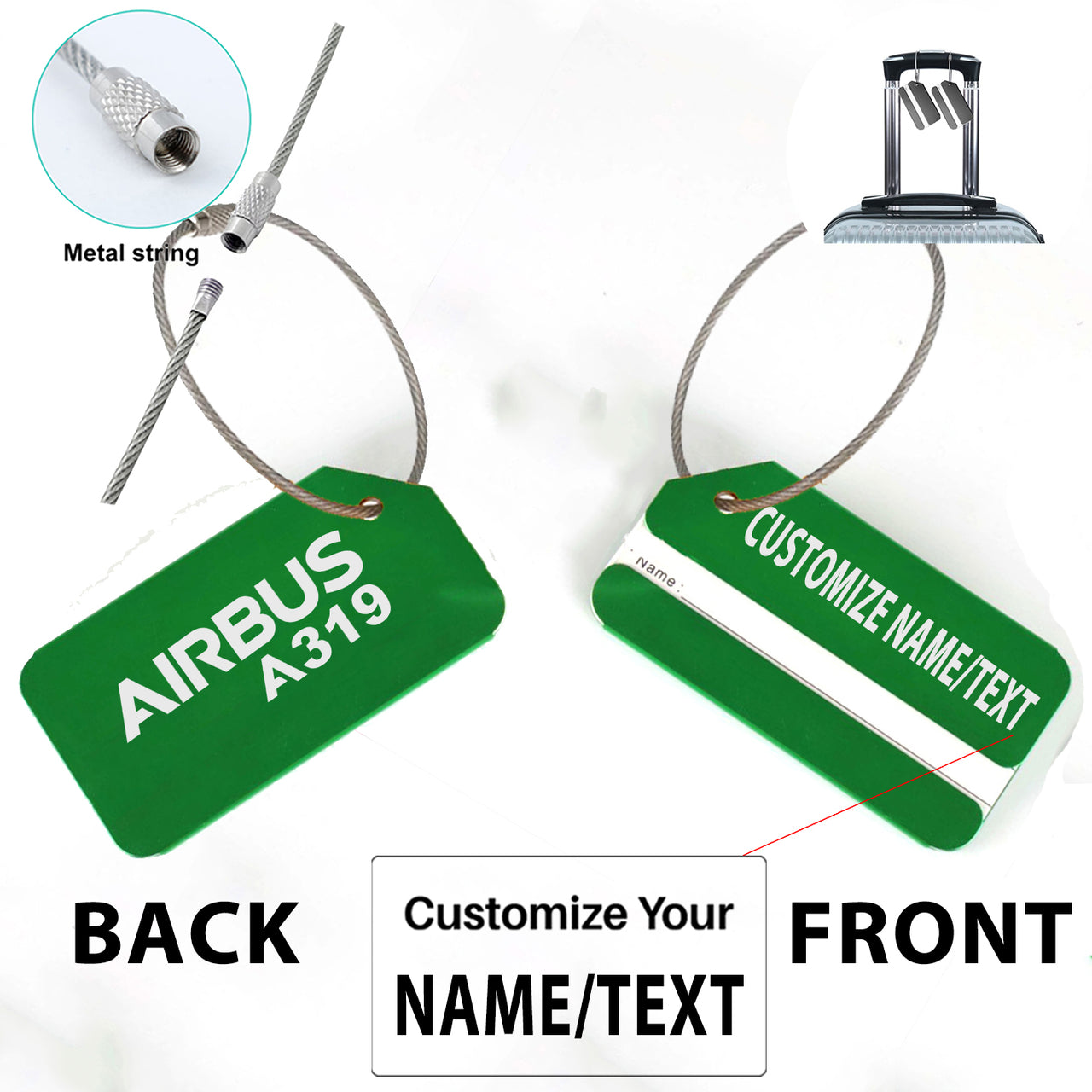 Airbus A319 & Text Designed Fashion Metal Luggage Tags