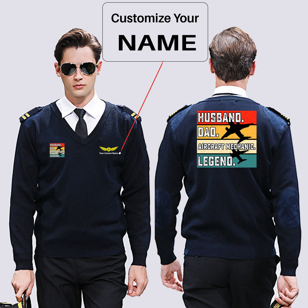 Husband & Dad & Aircraft Mechanic & Legend Designed Wool Pilot Sweaters