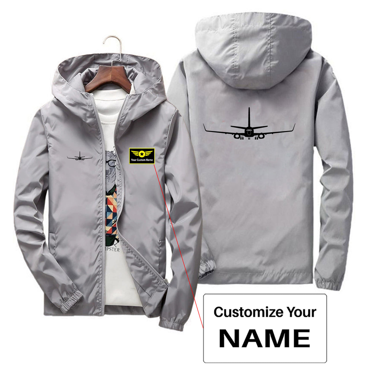 Boeing 737-800NG Silhouette Designed Thin Windbreaker Jackets