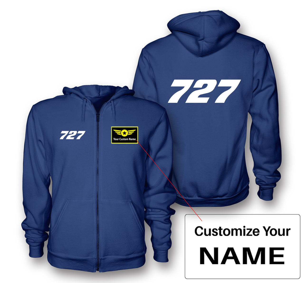 727 Flat Text Designed Zipped Hoodies