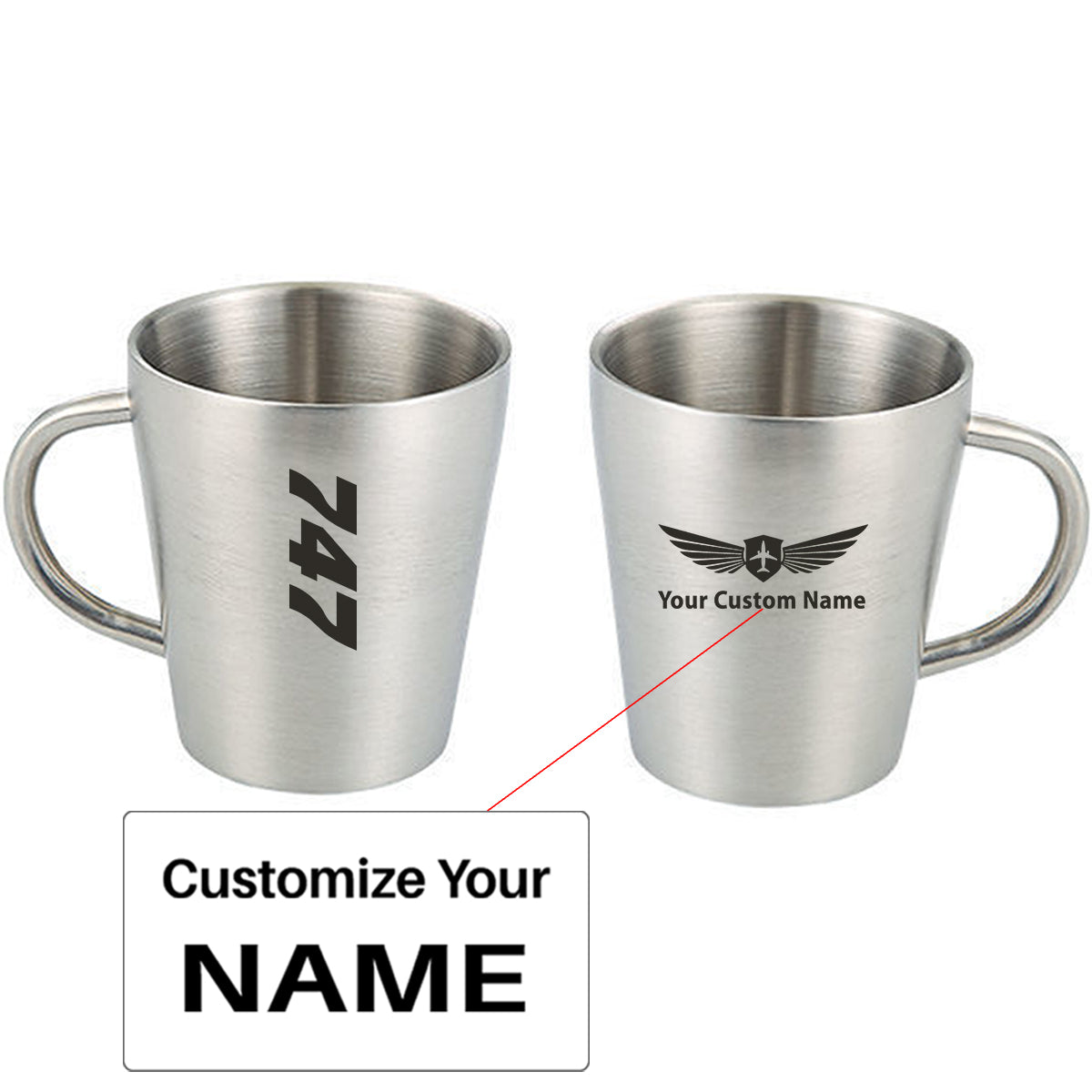 Boeing 747 Text Designed Stainless Steel Coffee Mugs
