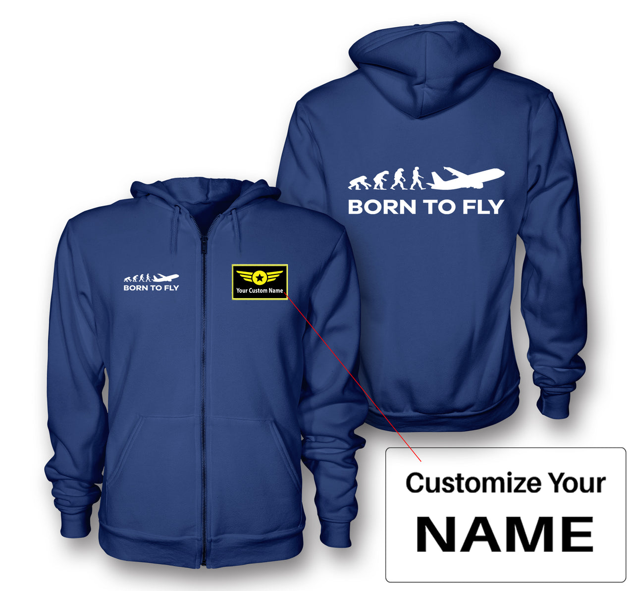 Born To Fly Designed Zipped Hoodies