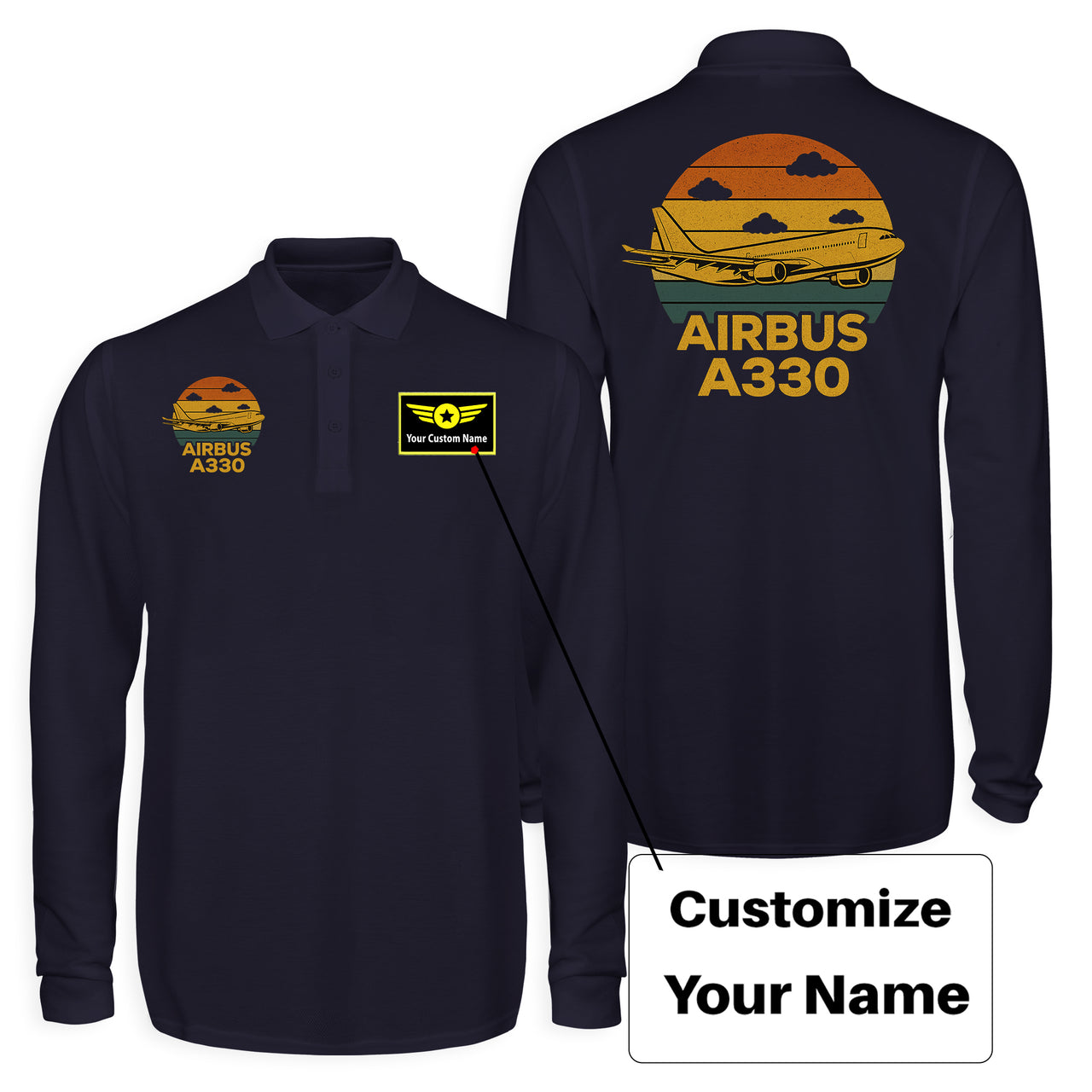 Retro Airbus A330 Designed Long Sleeve Polo T-Shirts (Double-Side)