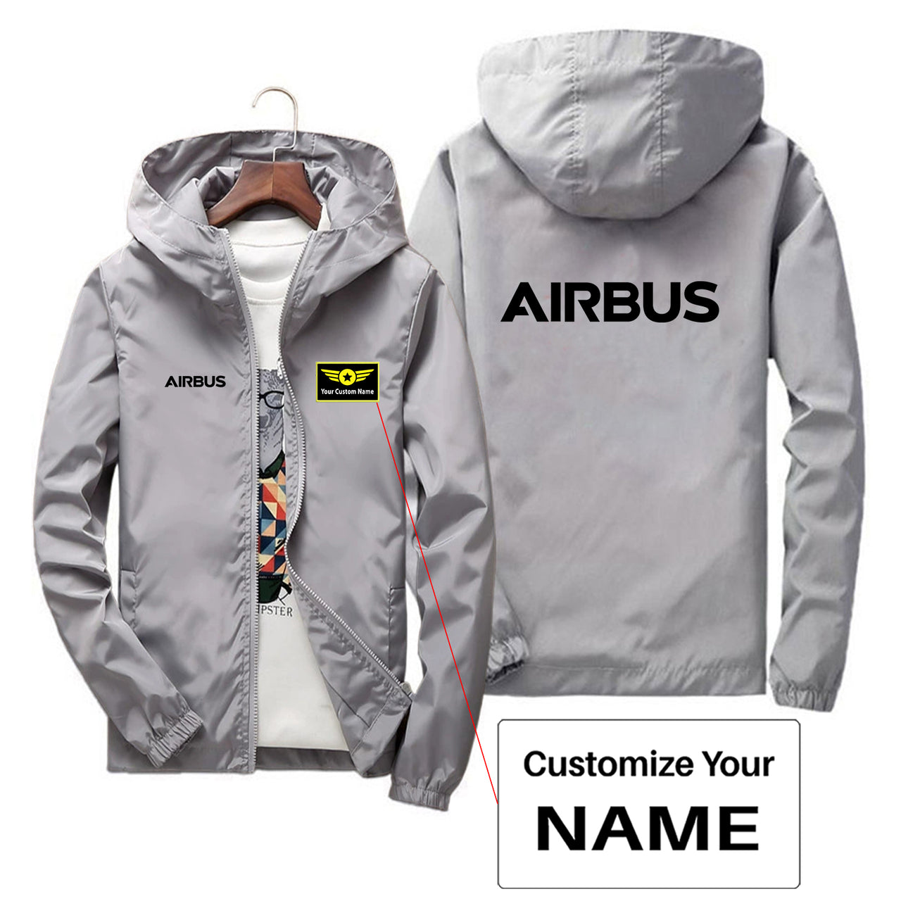 Airbus & Text Designed Thin Windbreaker Jackets