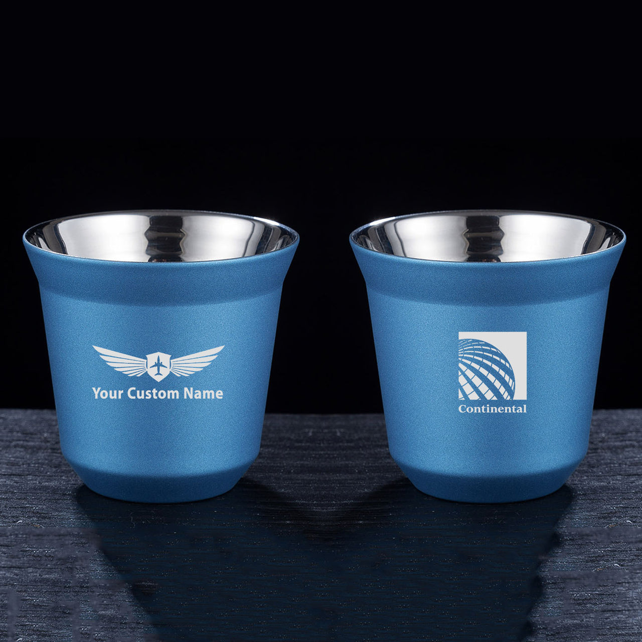 Continental Airlines Double Wall Stainless Steel Coffee Mugs