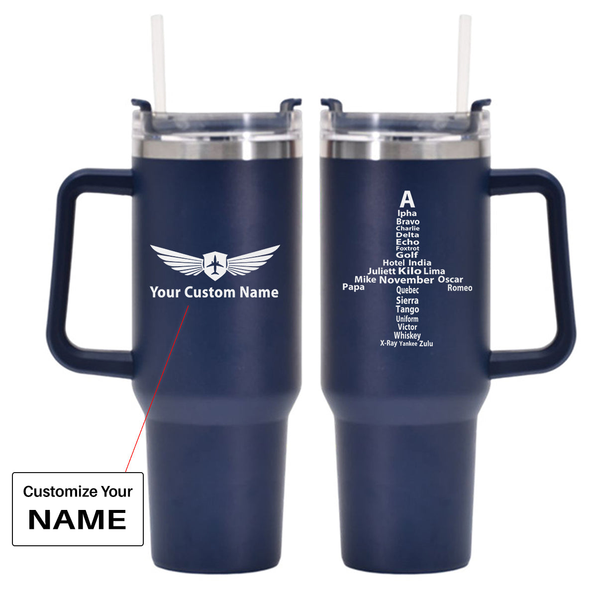 Airplane Shape Aviation Alphabet Designed 40oz Stainless Steel Car Mug With Holder