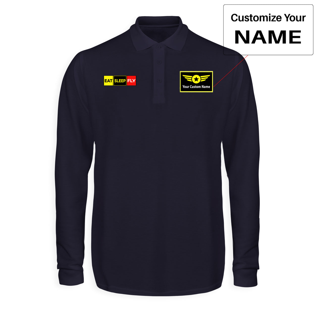 Eat Sleep Fly (Colourful) Designed Long Sleeve Polo T-Shirts