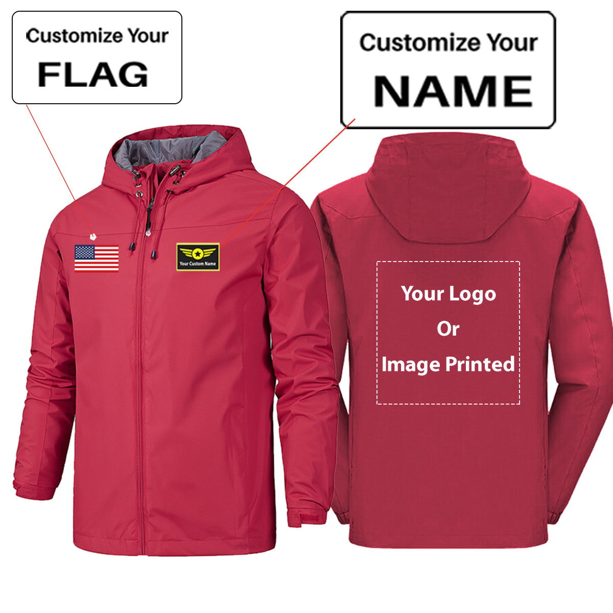 Custom Flag & Name & LOGO Rain Jackets & Windbreakers