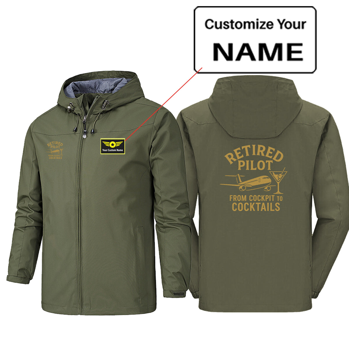 Retired Pilot & Coctails Designed Rain Jackets & Windbreakers