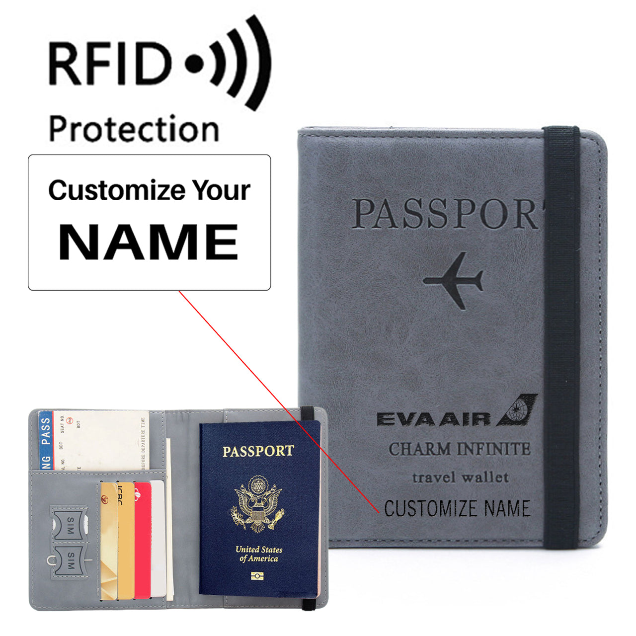 EVA Air Airlines Designed Passport Cover Travel Wallet Passport Holder