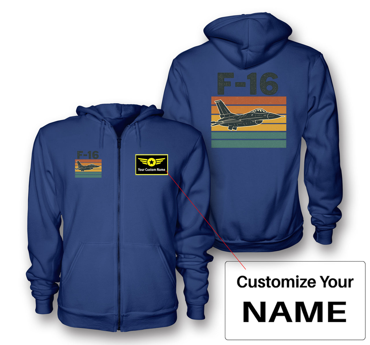 Retro Fighter Jet F16 Designed Zipped Hoodies