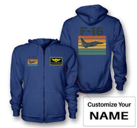 Thumbnail for Retro Fighter Jet F16 Designed Zipped Hoodies